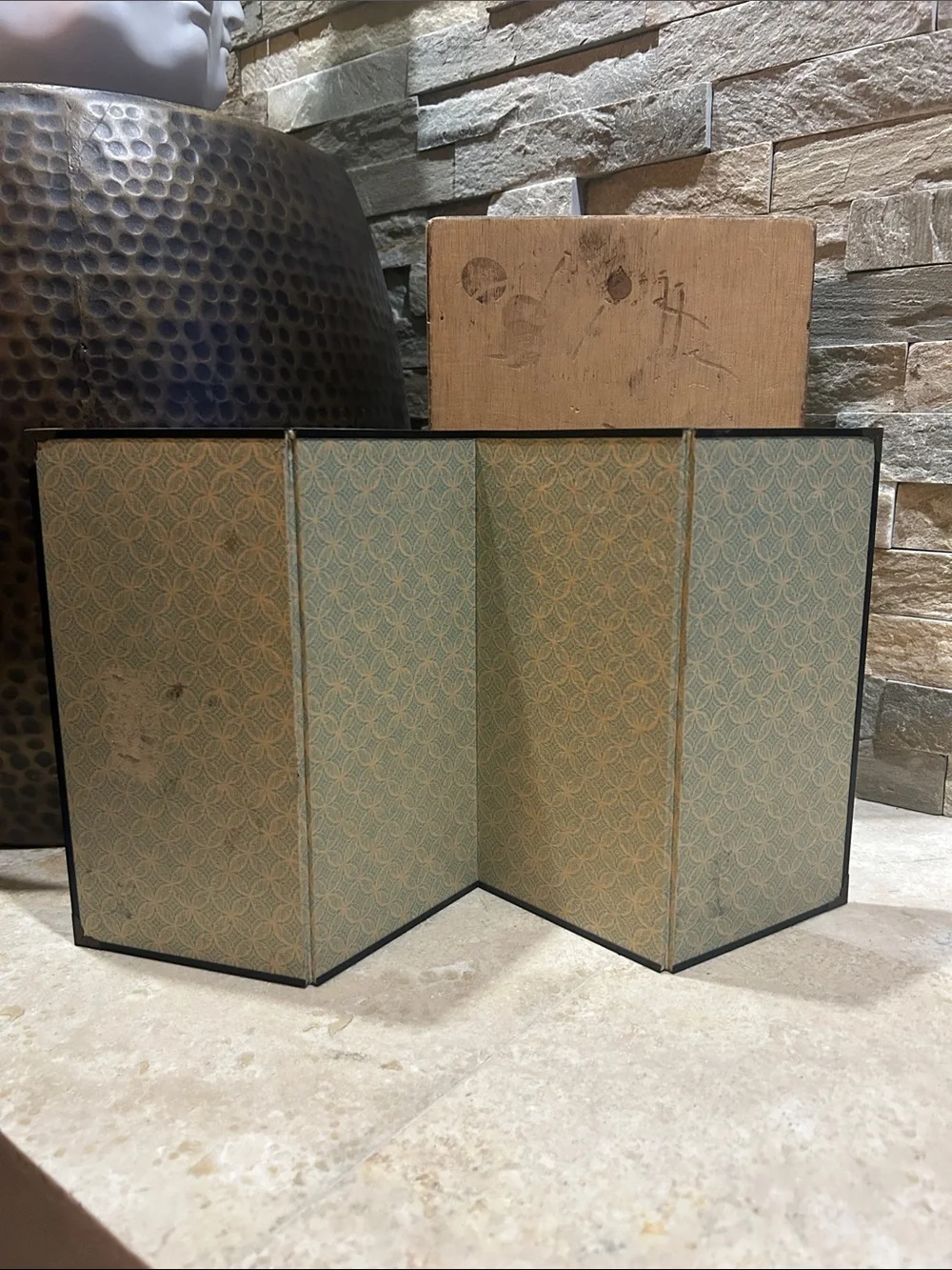 vintage Japaneser miniature four-panel tabletop byobu folding screen